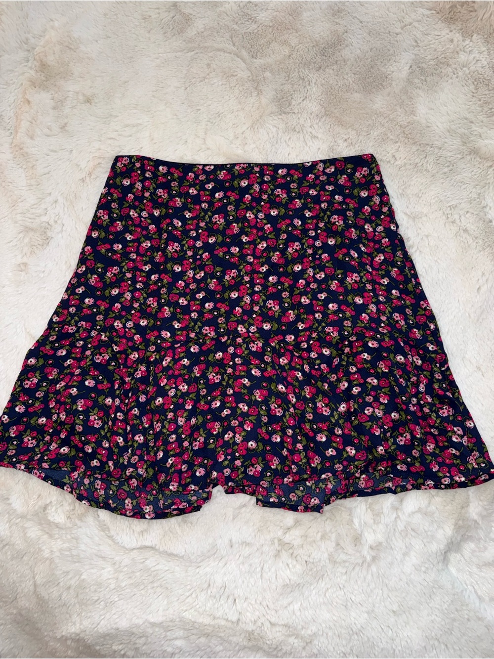 Floral A-Line Mini Skirt in Navy and Pink